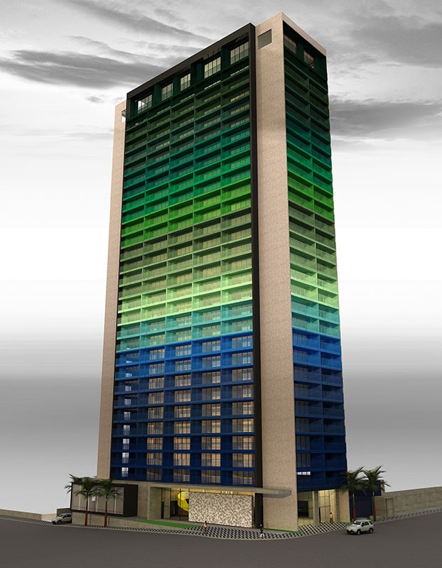 Imagem em 3D do Edifício Brasil, projeto de arquitetura do escritório Rosenbaum em coautoria com Guto Requena