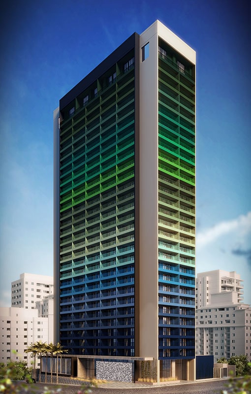 Imagem em 3D do Edifício Brasil, projeto de arquitetura do escritório Rosenbaum em coautoria com Guto Requena